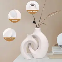 Famanu - Keramische Vaas Set Van 2 – Witte Bloemenvaas, Design Decoratie, Modern Middelpunt Voor Tafel