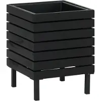 MCW Plantenbak -P84, vierkante bloembak voor buiten, staal, acacia, 43x33x33 cm, MVG-gecertificeerd ~ zwart