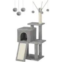 Famanu - Kattenhuis met meerdere verdiepingen, stevige houten kattenboom met sisal