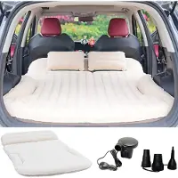 Q&Q Autoluchtmatras voor SUV en Auto - Verdikt en Dubbelzijdig Gevlokt Luchtbed - Inclusief 2 Kussens - Opblaasbaar Campingmatras voor Achterbank en Kofferbak - Beige en Koffie