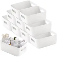 Famanu – Set van 10 grote kunststof opbergmanden 30x20x12 cm, stevige organizers met handvatten, wit