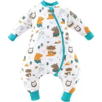 Famanu - Babywinterslaapzak met voeten voor kleine kinderen, het hele jaar door, pyjama voor jongens en meisjes, met afneembare lange mouwen, bosdierentuin, 2,5 TOG