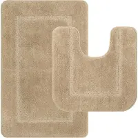Famanu – Microfiber zachte badmatten set 2 - delig - absorberend badtapijt antislip wasbare badmatten en wc - matten badmat (beige - 53 x 86 cm + 50 x 50 cm)