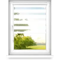 Time4blinds - Dubbele Rolgordijnen Zonder Boren - Zebra-Rolgordijnen voor Ramen en Deuren - om te Plakken, met Aluminium Cassette, Lichtdoorlatende Stof - Klassiek wit, 1400x1200, Rechts