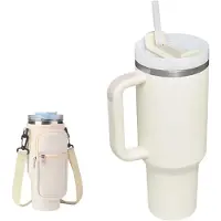 AWR Elite RVS Drinkbeker / Travelcup / Thermosbeker | Travel Mug | Thermoscup / Thermoskan | Drinkfles | Incl. Tas & Rietje - Beige