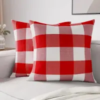 Famanu - Kussensloop, 2 stuks (50 x 50 cm) – buffalo, rode ruitjes, rechthoekig, niet-gekleurd, van zacht katoen, decoratief, voor binnen, woonkamer, slaapkamer