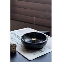 Famanu - Luxe marmeren wierookhouder zwart, handgemaakt voor wierookstokjes en backflow kegels, stijlvolle houder voor meditatie, aromatherapie en interieurdecoratie