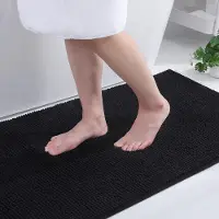 Famanu - Badmat, antislip, zacht, chenille, absorberend, wasbaar, 40 x 60 cm, zwart