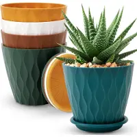 Famanu - Set van 5 bloempotten 6 inch met drainage en schotels wit