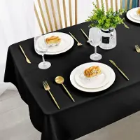 Famanu - Zwart tafelkleed, vlekbescherming, afwasbaar, tafellinnen, waterdicht tafelkleed voor eetkamer, tuin, feest, bruiloft of huishouden, 140 x 200 cm