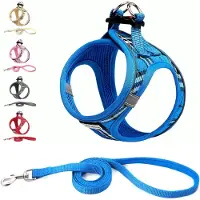 Famanu – Hondentuig Kleine honden met riem - anti-trektuig Reflecterend ademend borsttuig - puppytuig voor kleine - middelgrote honden (L - Blauw geruit)