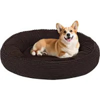 Famanu – Hondenbed voor middelgrote honden -kattenbed -wasbaar -knuffelig hondenkussen -ronde corduroy hondenmand -donut -hondenbank -afneembaar