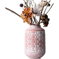 Famanu – Kleine oranje keramische vaas in wabi-sabi stijl, vintage terracotta bloemenvaas voor tafeldecoratie