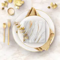 Famanu - Papieren Servetten – 20 stuks 33x33 cm – Goud Marmer – Luxe Servetten voor Feest, Verjaardag en Tafel Decoratie