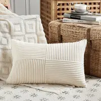 Famanu - Boho kussenhoes 35x60 cm crème, kruispatroon lichtbeige corduroy, zachte kussenhoes voor bank en bed