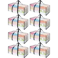 Famanu - 8 stuks 120 l opbergtassen, heavy-duty verhuistassen, waterdichte transparante verhuisdozen, groot, met ritssluiting, handvat, onderbedcommode voor verhuizing, opslag en camping