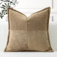 Famanu – Gestreepte corduroy ribfluweel kussenhoezen set van 2 (50x50 cm) – splicing/patchwork – zachte boho sierkussenhoezen – neutraal
