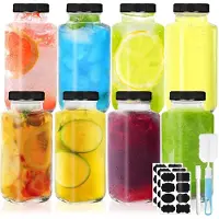 Famanu - Set van 8 glazen flessen 250 ml met dop, borstel en etiketten, geschikt voor sap, whisky en melk – Transparant