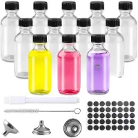 Famanu - Set van 12 glazen shotflessen 60 ml, herbruikbaar voor olie, gember, sap en likeur – Transparant