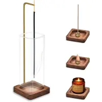 Famanu - Houten wierookhouder met glazen asvanger, modern design tegen asverspreiding, ideaal voor yoga en meditatie
