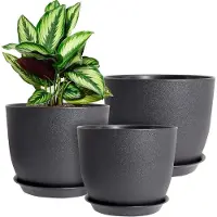 Famanu - Set van 3 moderne plantenpotten zwart 10/9/8 inch kunststof