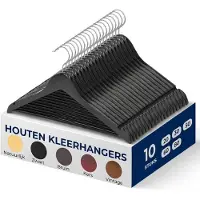 Famanu – Houten kleerhangers met antislip, set van 10, 360° draaibare haak met inkepingen