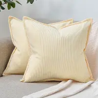 Famanu – Set van 2 stuks ribfluwelen kussenhoezen corduroy gestreept 40 x 40 cm beige