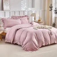 Markenlos Beddengoedset, 240 x 220 cm, microvezel, met volant, roze
