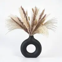 Famanu – Keramische donutvaas in wit, moderne bloemenvaas voor pampasgras en droogbloemen, decoratie voor thuis en kantoor, maat M