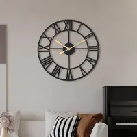 Famanu - Wandklok zonder tikken, geluidsarm, 60 cm, Romeinse cijfers, kwarts, werkt op batterijen, gemakkelijk af te lezen wandklok voor kamer, t