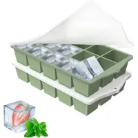Famanu – Set van 2 siliconen ijsblokjesvormen – 15 vakjes – BPA-vrij – Groen – Voor koffie, whisky en cocktails