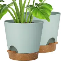 Famanu - Set van 2 moderne kunststof bloempotten 20,3 cm met irrigatiesysteem voor binnen en balkon