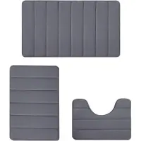 Famanu – 3 - Delige Badmatten Set - Visco - elastische Antislip Matten - Sneldrogend en Wasbaar - Zachte en Absorberende Badkamermatten - Donkergrijs