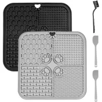 Famanu – 2 stuks likmat voor katten, 20 x 20 cm, likmat voor hond met zuignappen, voedermat voor boter, yoghurt, hondenspeelgoed, voor langzaam eten, met spatel