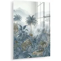 MuchoWow Glasschilderij 120x160 cm - Schilderij acrylglas - Jungle - Landschap - Blauw - Foto op glas - Muurdecoratie woonkamer - Wanddecoratie slaapkamer - Schilderijen