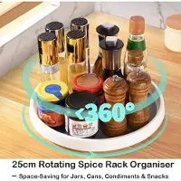 Famanu - Lazy Susan Draaitafel, roterende opbergorganizer, antislip kruidenrek draaitafel, opslag draaiende organizer voor keuken, koelkast, voorraadkast (25 cm grijs en wit)