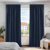 Famanu - Verduisterende Gordijnen Plooiband, Gordijn Warmte-isolerend, Kant en Klaar, in Polyester voor Slaapkamer, 140x175 cm (B x H), set van 2