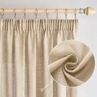 Famanu - Linnen gordijnen met plooiband, gordijnen woonkamer, linnenlook, half-transparant, gordijn voor slaapkamer, modern, gordijn met inslagringen, lusgordijnen, set van 2, 140 x 260 cm (b x h),