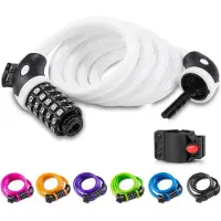 Famanu - Fietsslot met 5-cijferige code, 1,2 m, cijferslot voor fiets, mountainbike, scooter, wit