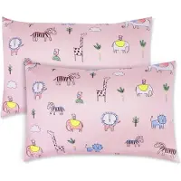 Famanu – Baby Peuter Kussensloop 2 pack katoen zachte kussensloop voor jongens en meisjes beddengoed kinderen reizen kussensloop 40 x 60 wasbare en ademende babykussens roze boswereld