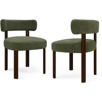 COLAMY Houten eetkamerstoelen - set van 2 - stoffen stoelen voor de eetkamer - open gebogen rugleuning - dik zitkussen - gestoffeerde keukenstoel - antislipzolen - groen
