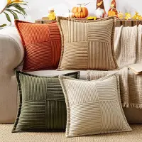 Famanu – Corduroy ribfluweel kussenhoezen set van 4 (50x50 cm) – modern decoratief – bruin/groen serie – bank/slaapkamer