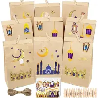 Famanu – Ramadan-kalender - papieren zakjes voor kinderen - doe-het-zelf decoratie - 30 stuks - Eid Mubarak verpakking met clip