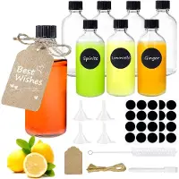 Famanu - Set van 8 glazen shotflessen 100 ml, met accessoires, geschikt voor sap, whisky en kruiden – Transparant
