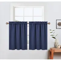 Famanu – Korte gordijnen voor badkamer, 76 cm lang, set van 2 panelen, lichtblokkerend, marineblauw, voor kleine ramen