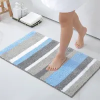 Famanu – Antislip badkamertapijt - zacht - hoogpolig - microvezel - badmat - absorberend - wasbaar - 50 x 80 cm - blauw/grijs