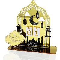Famanu – Ramadan Mubarak adventskalender -acryl Countdown voor thuiskantoor tafeldecoraties -doe-het-zelf nieuwigheid ster maan lantaarns