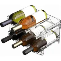 Famanu – Flessenorganizer set van 2 – Transparant antislip flessenrek voor koelkast en werkblad – Capaciteit 6 flessen