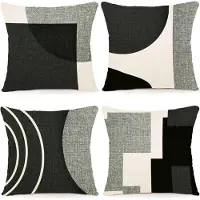 Famanu - Outdoor kussenhoezen 40x40 cm set 4, linnen look geometrisch patroon, verborgen rits, sierkussens voor bank balkon