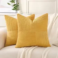 Famanu – Set van 2 kussenslopen van ribfluweel, 55 x 55 cm, kurkuma geel, decoratief voor bank en bed